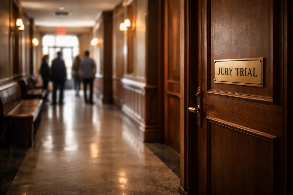 Courtroom hallway representing Johnson and Johnson talc ovarian cancer verdict news