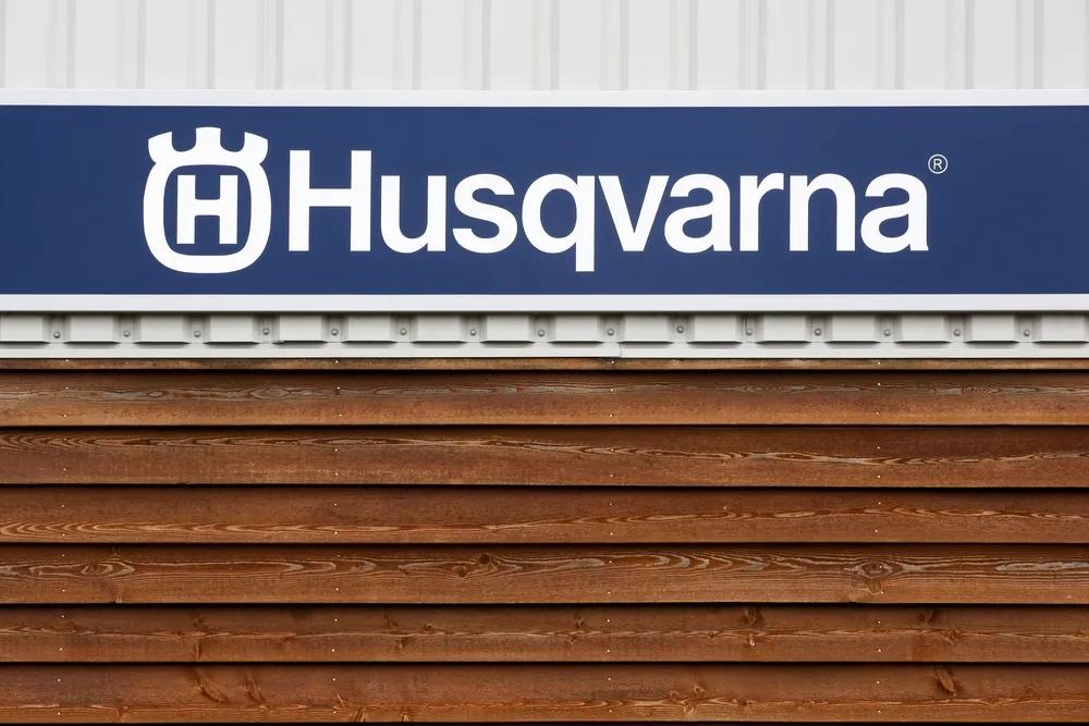 Husqvarna logo displayed on company building related to grass trimmer class action lawsuit